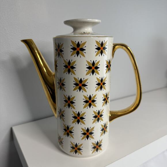 Arklow Other - Vintage Arklow Stardust Coffee Pot Teapot Atomic Starburst Gold Gilt Ireland MCM